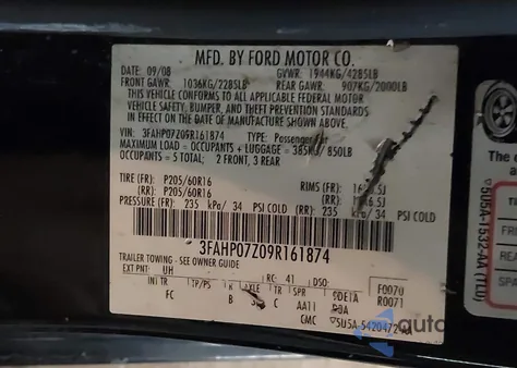 2009 Ford Fusion Se z USA, uszkodzony, nr VIN 3FAHP07Z09R161874